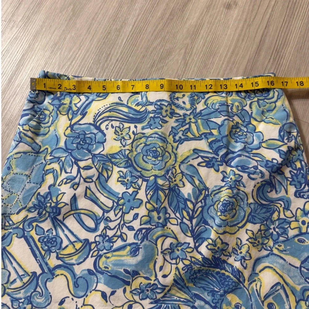 Lilly Pulitzer Blue Yellow Floral Zodiac Print Mini Skirt Pockets Size 8